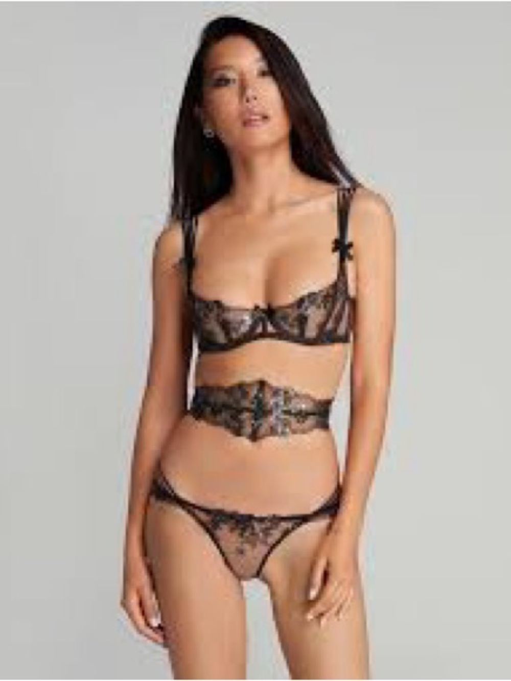 Agent Provocateur Skylee Black Balconette Bra, Waspie & Thong Set